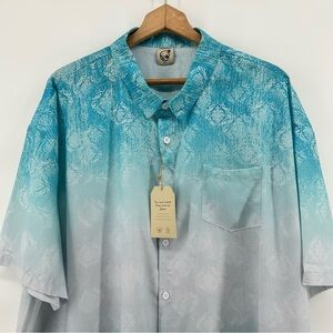 Hardaddy Men's Button Up Shirt 4XL Blue Teal Ombre Paisley Short Sleeve NWT